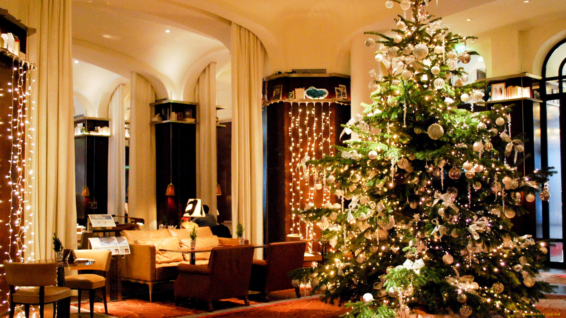 праздничные, Ёлки, гирлянды, елка, украшения