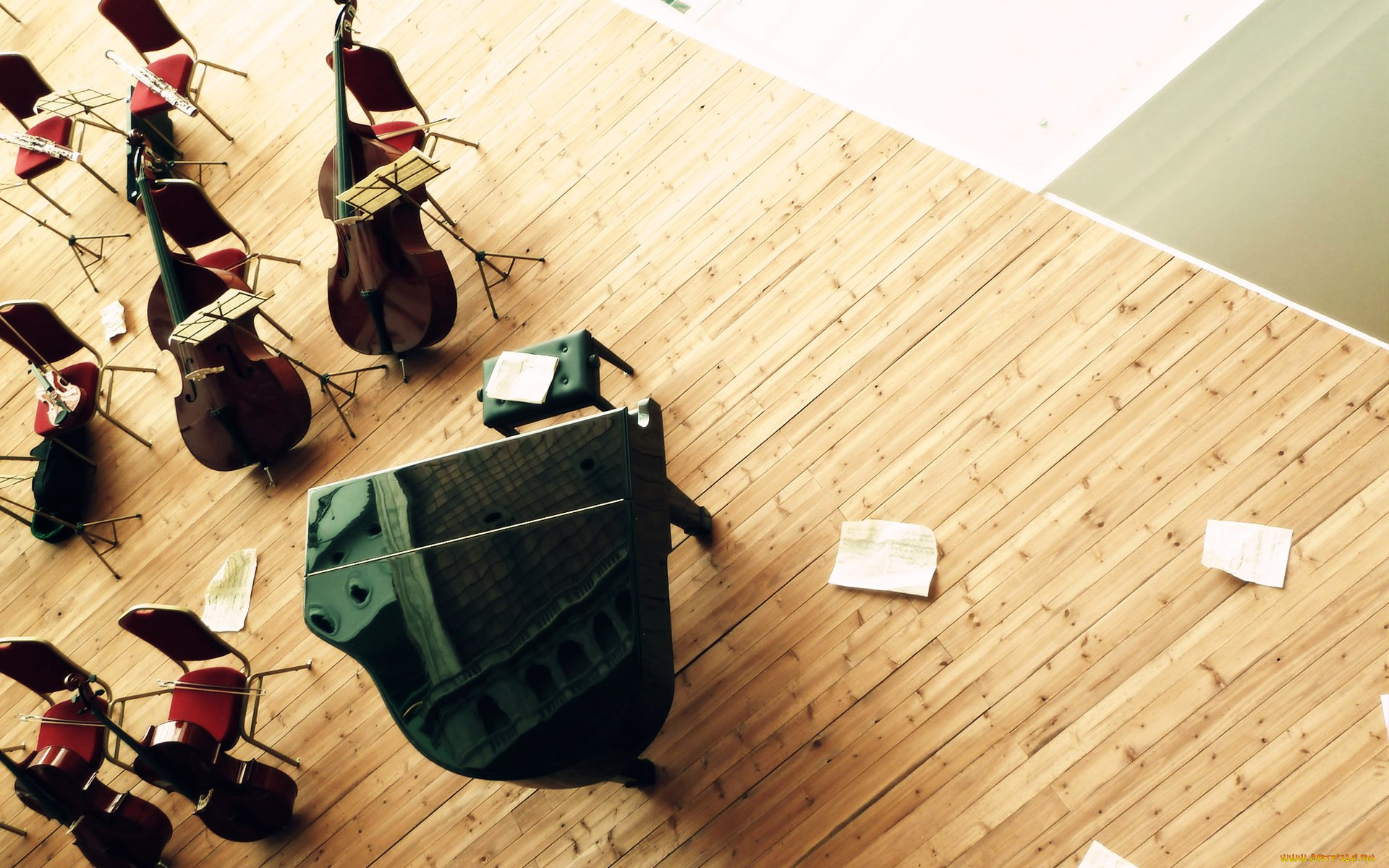 музыка, -музыкальные, инструменты, виолончель, стул, рояль, пюпитр