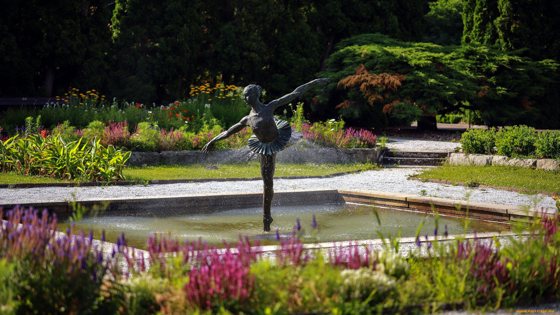 природа, парк, фонтан, балерина