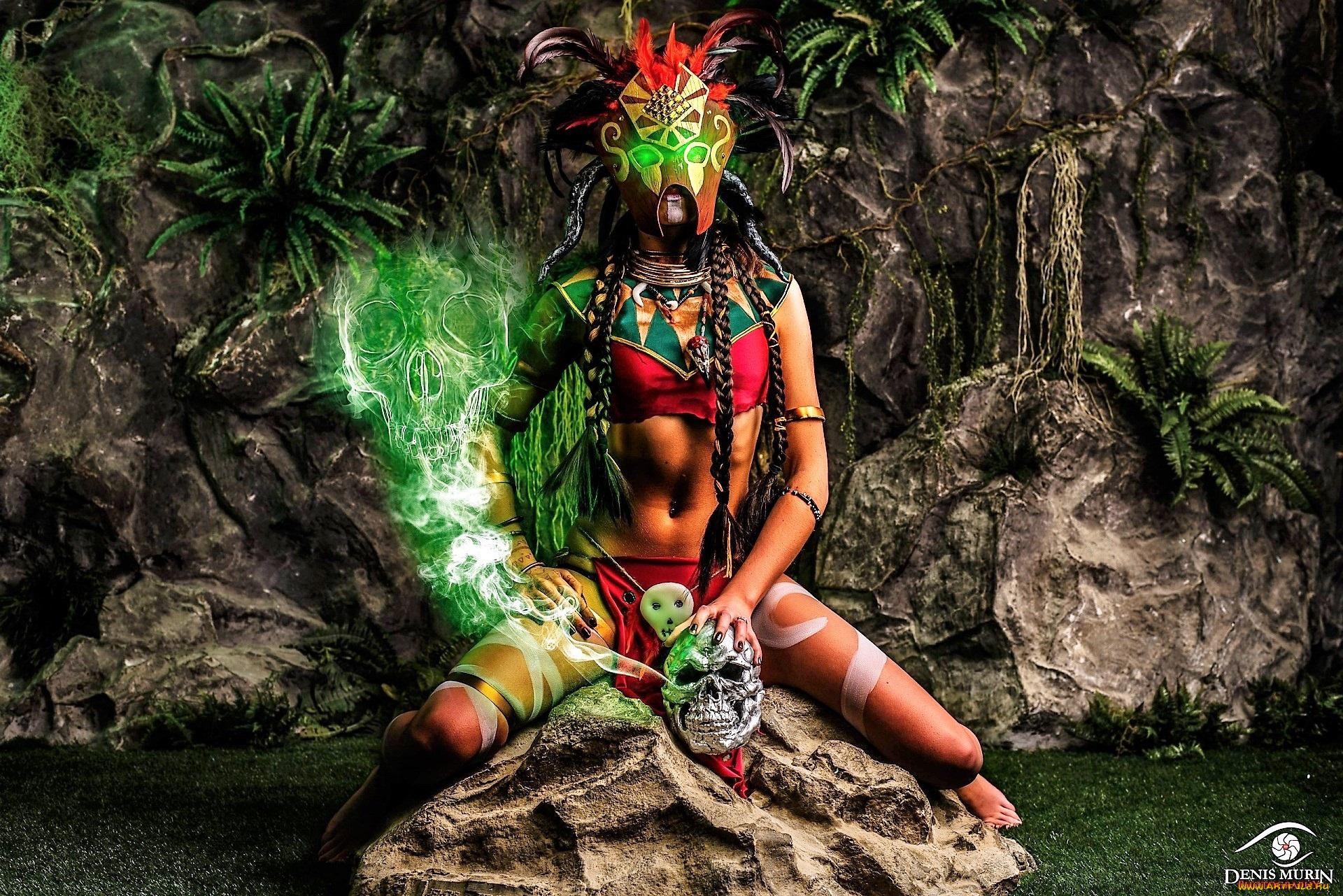 девушки, -, креатив, , косплей, маска, череп, магия, скала