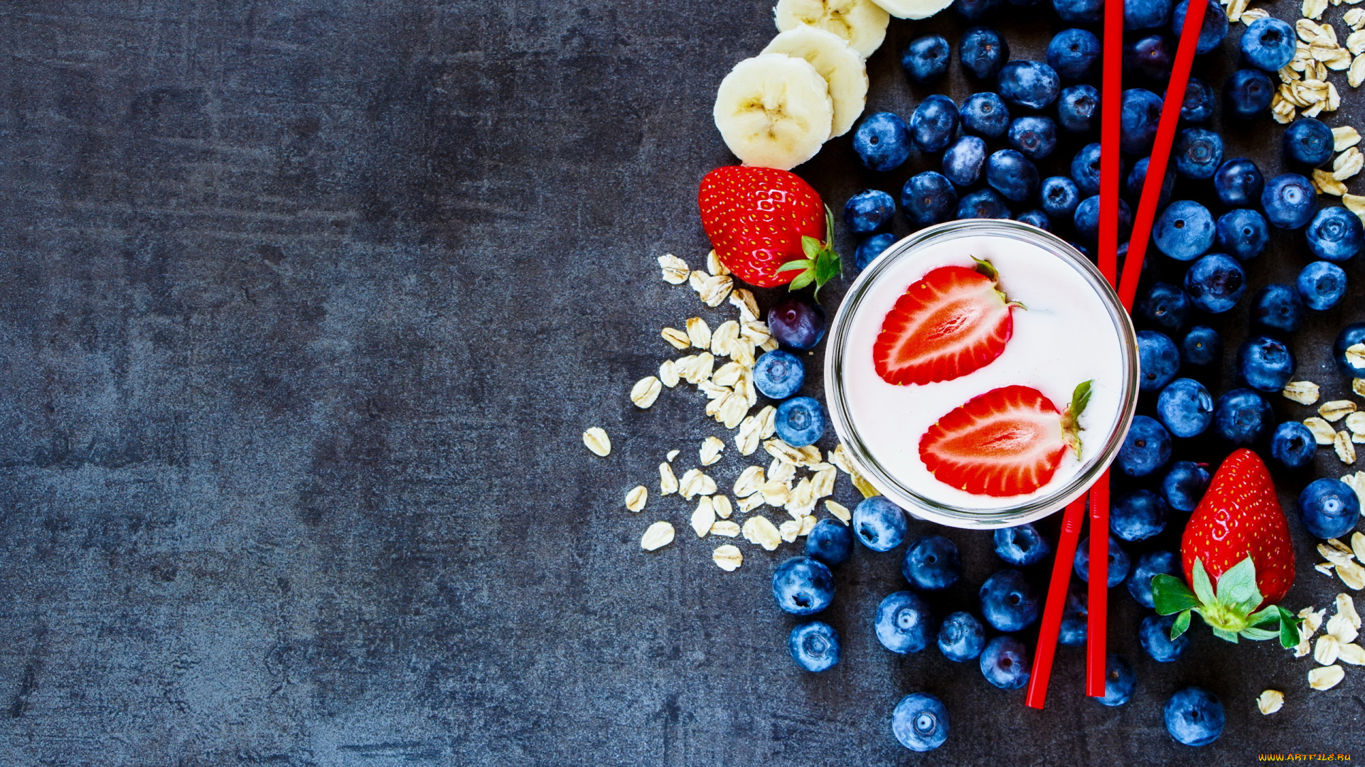 еда, мороженое, , десерты, ягоды, десерт, банан, клубника, голубика