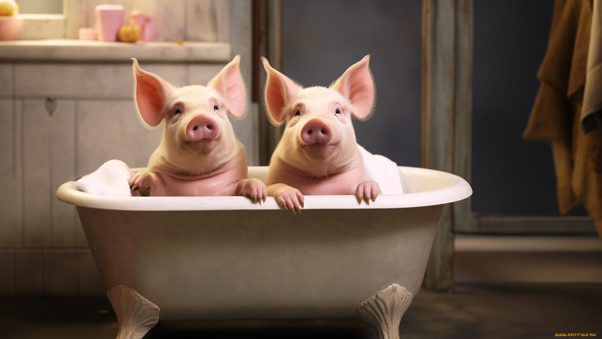 3д, графика, животные, , animals, поросята, ванна