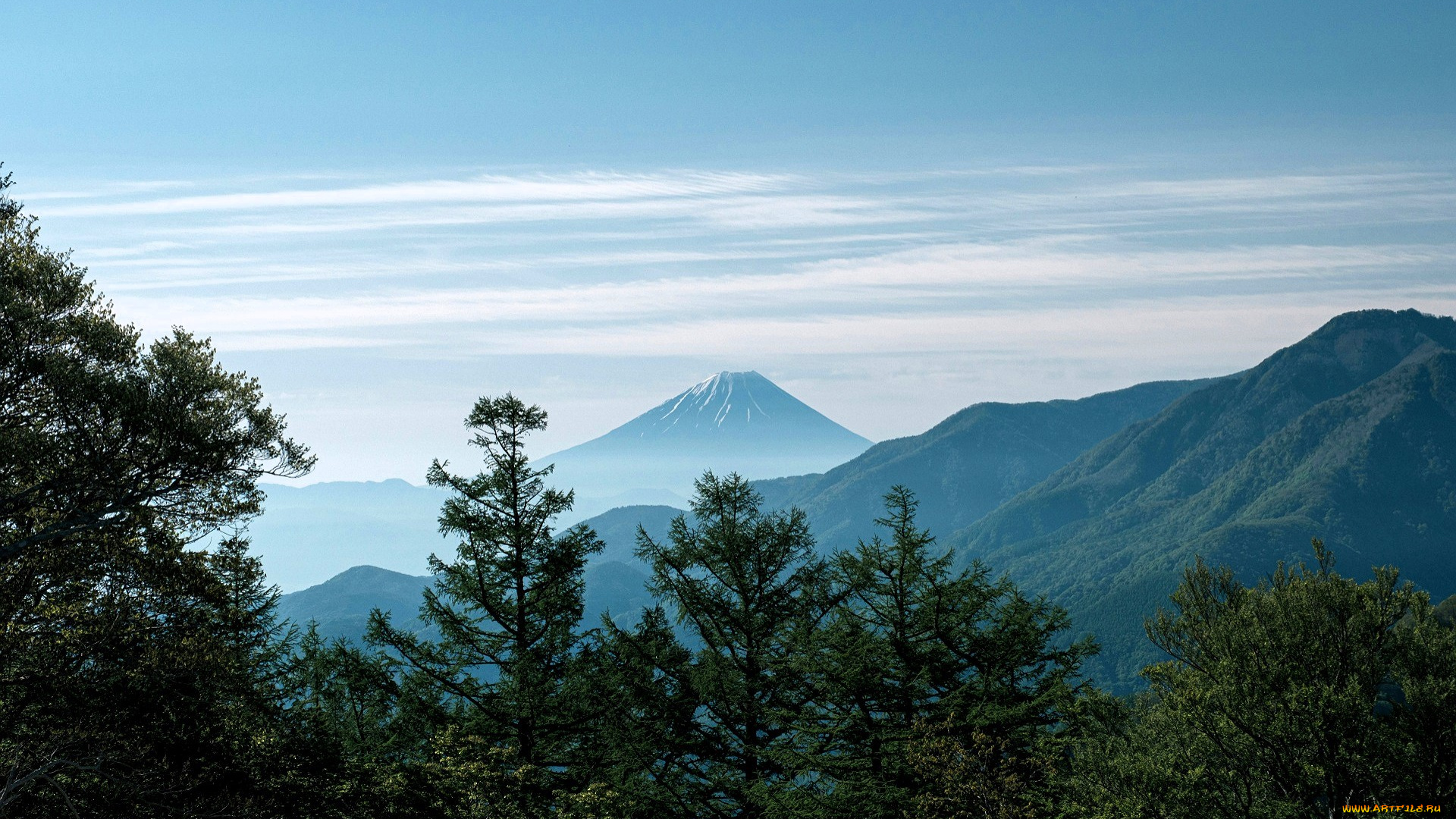 природа, горы, деревья, облака