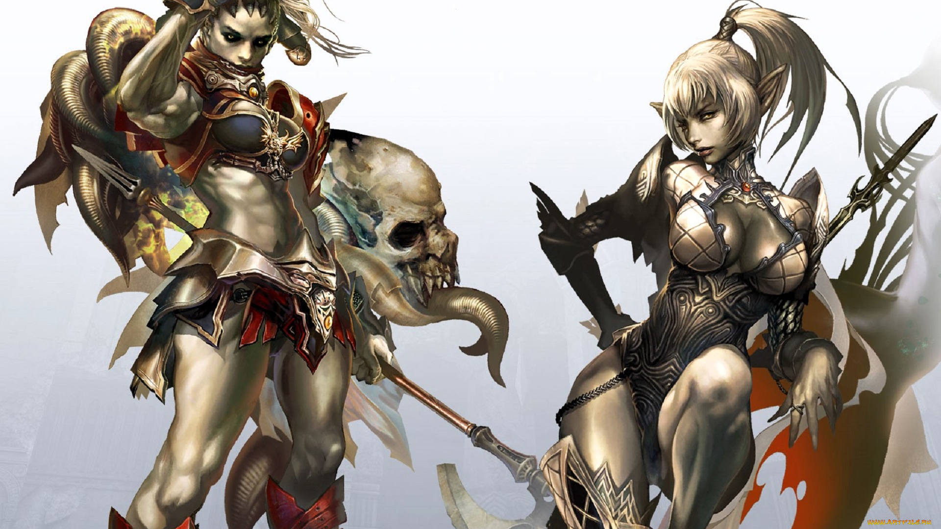 видео, игры, lineage, ii, , the, chaotic, chronicle, девушки, эльфийки, оружие, череп