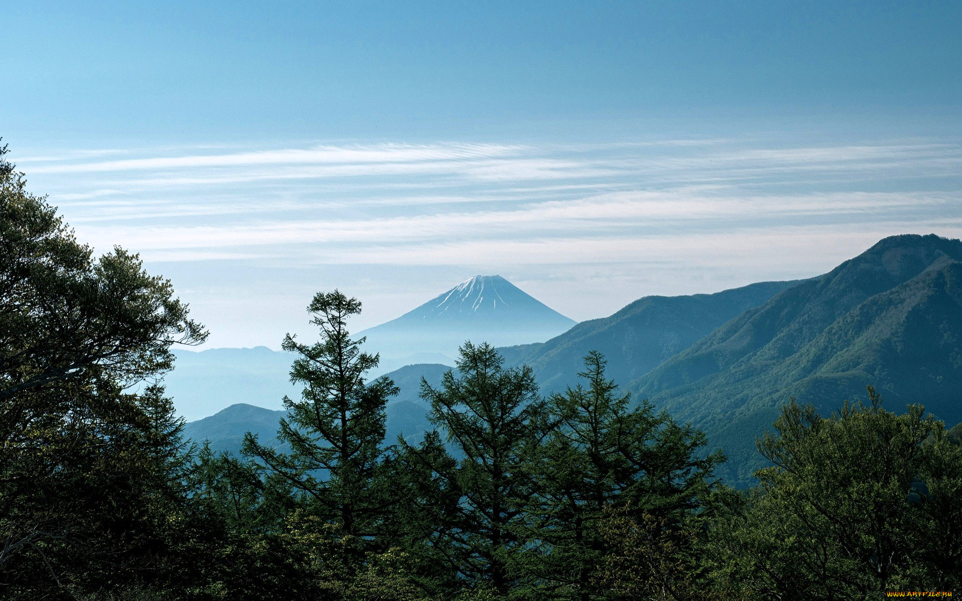 природа, горы, деревья, облака
