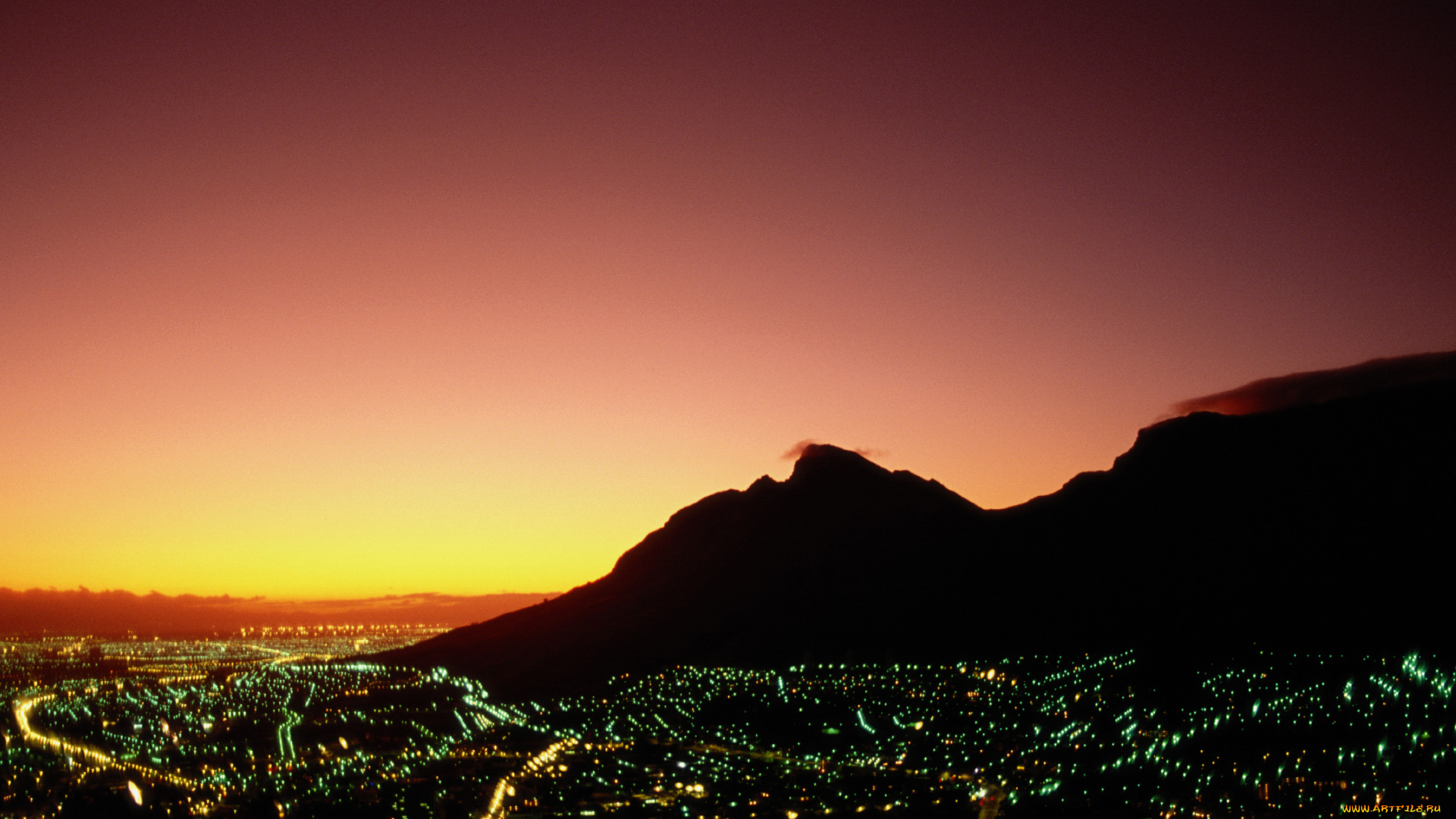 города, огни, ночного, cape, town, south, africa