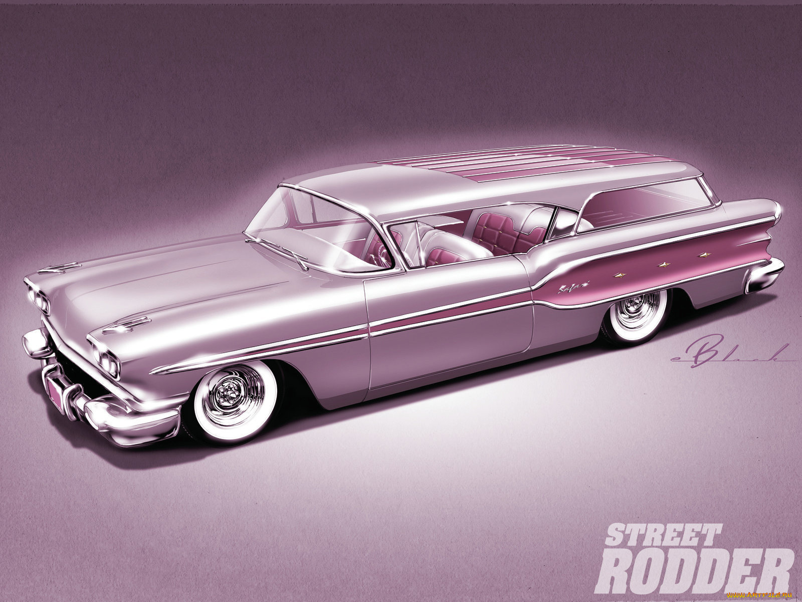 1958, pontiac, station, wagon, автомобили, рисованные