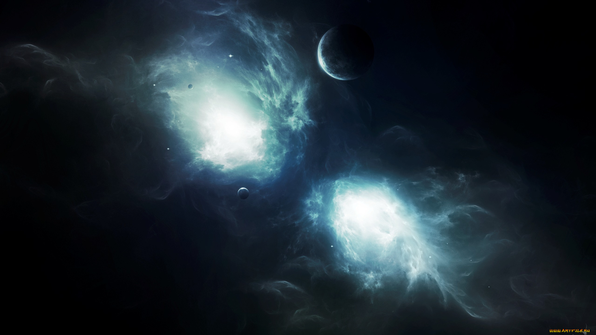 космос, арт, свечения, планеты