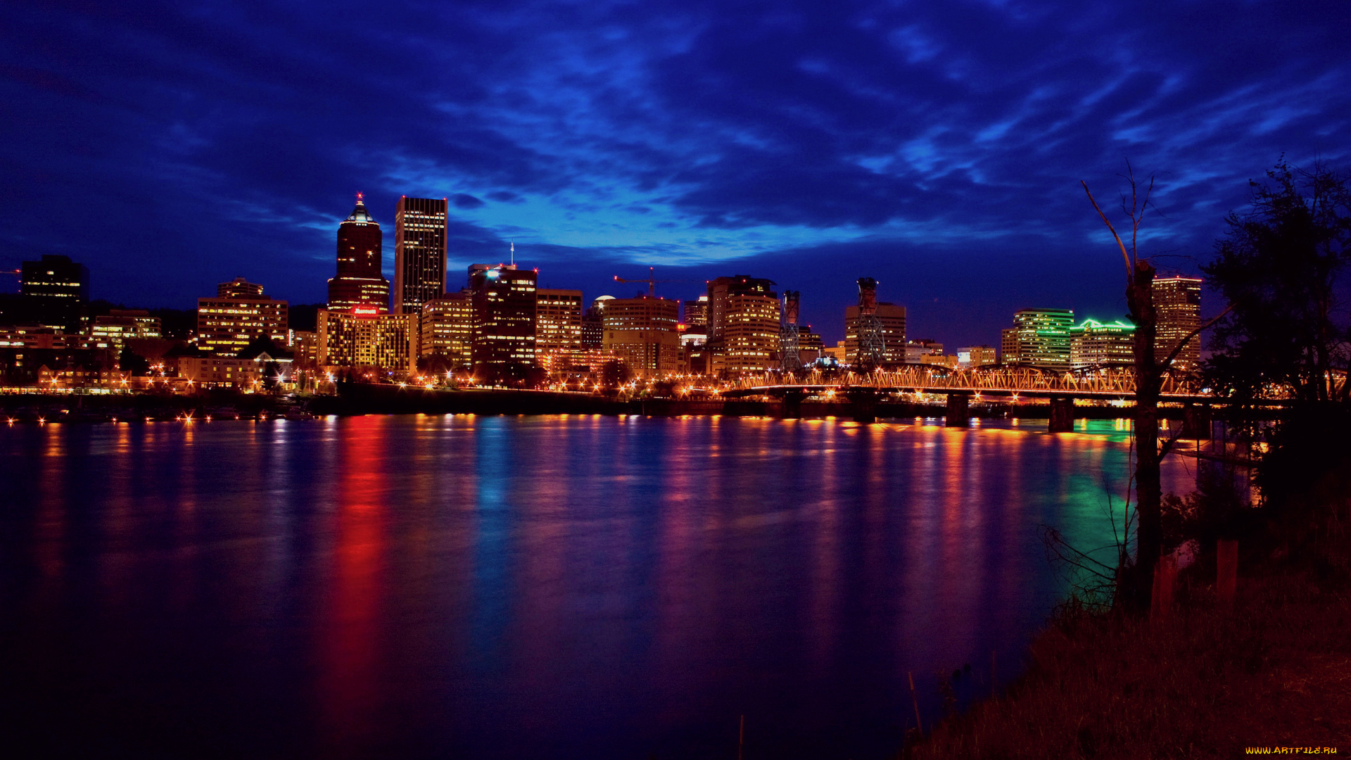 portland, города, огни, ночного