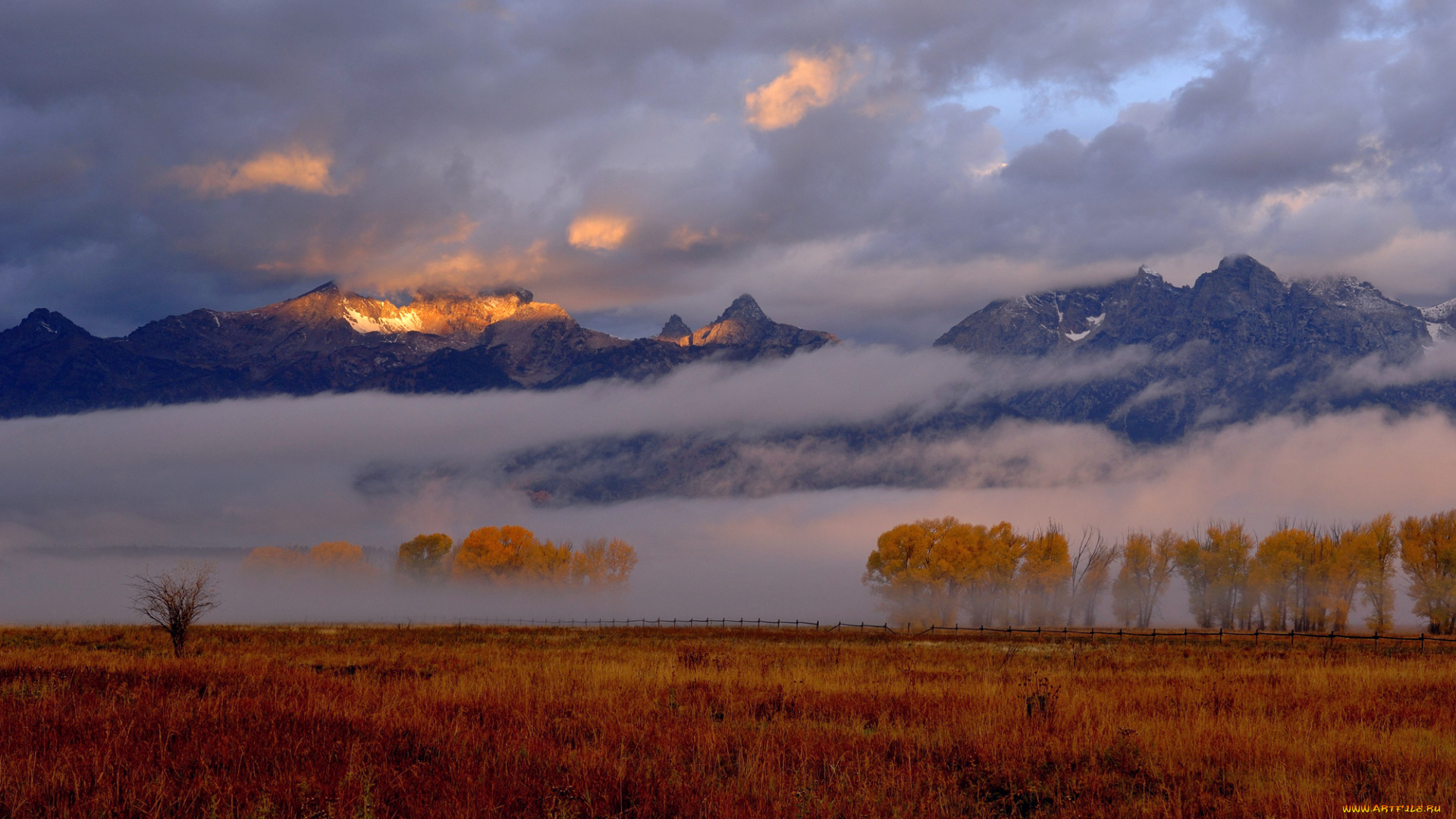 природа, пейзажи, горы, деревья, осень, облака, туман