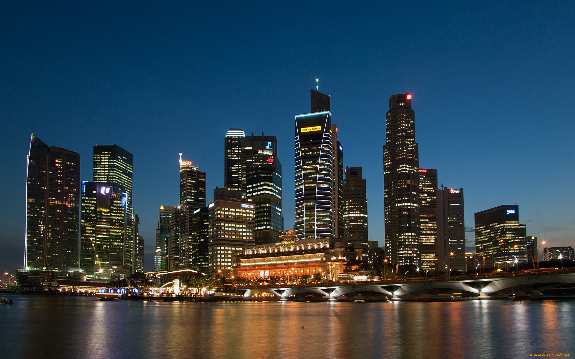 города, нью, йорк, сша, огни, вечер, река, дома