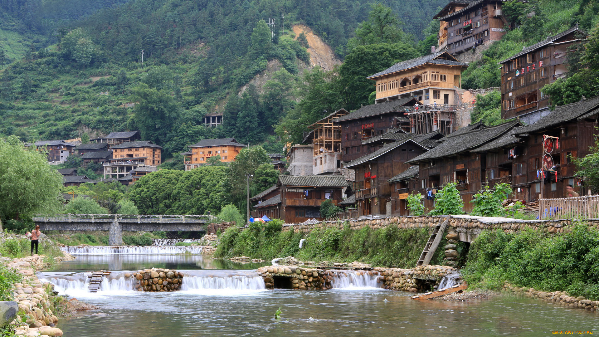 города, пейзажи, дома, горы, река