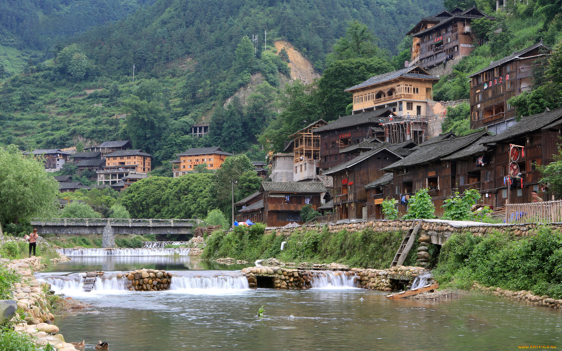 города, пейзажи, дома, горы, река