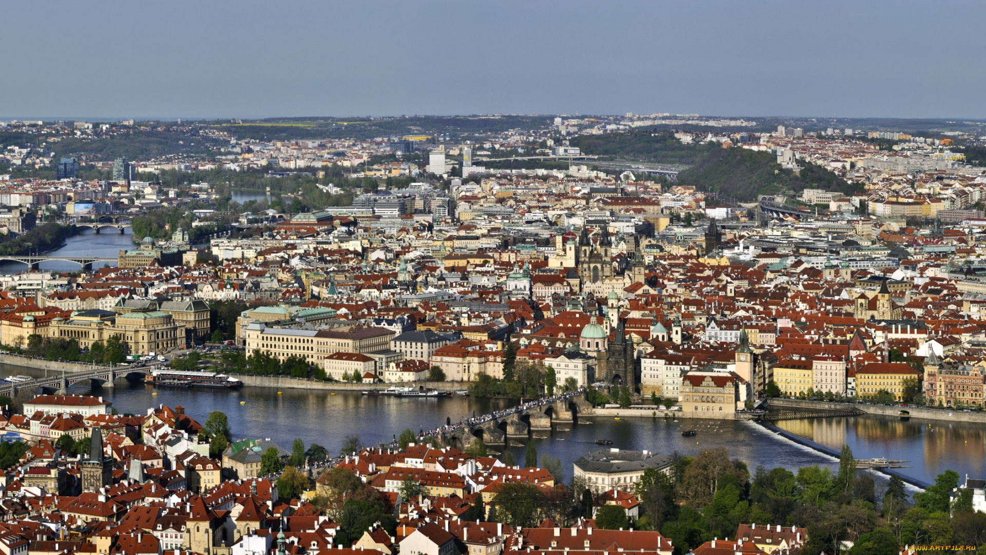 города, прага, , Чехия, панорама