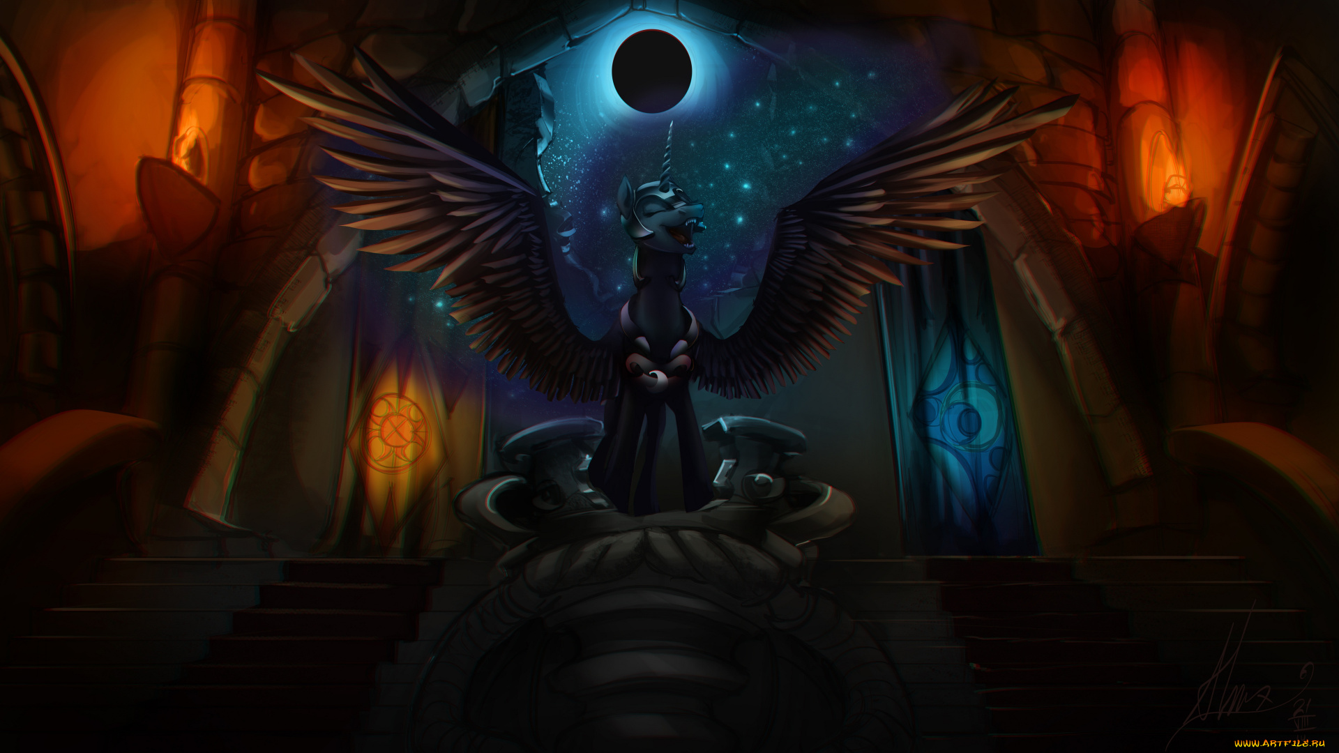 рисованные, комиксы, крылья, пони, луна