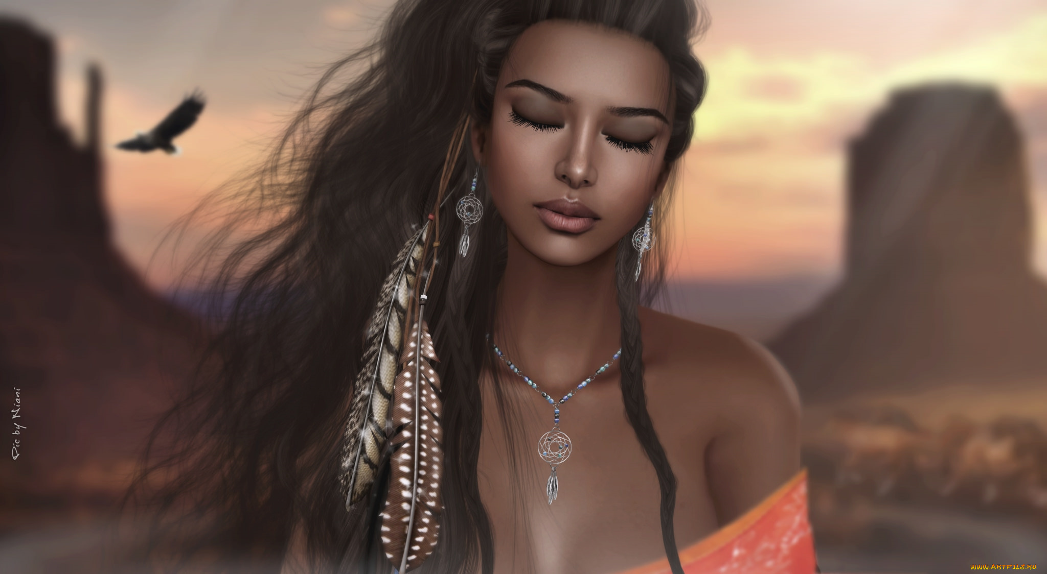 3д, графика, портрет, , portraits, перья