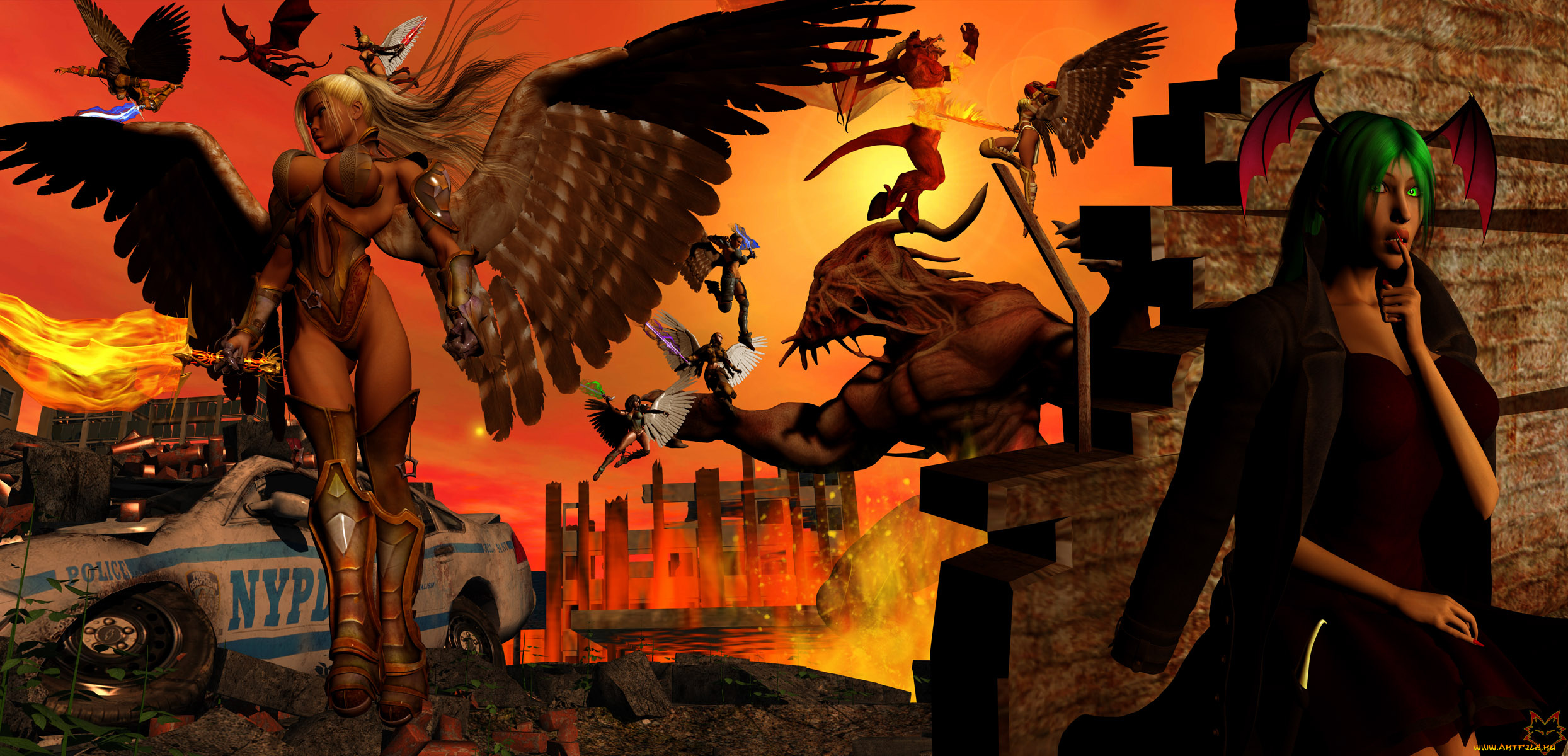 3д, графика, фантазия, , fantasy, ангел, демоны