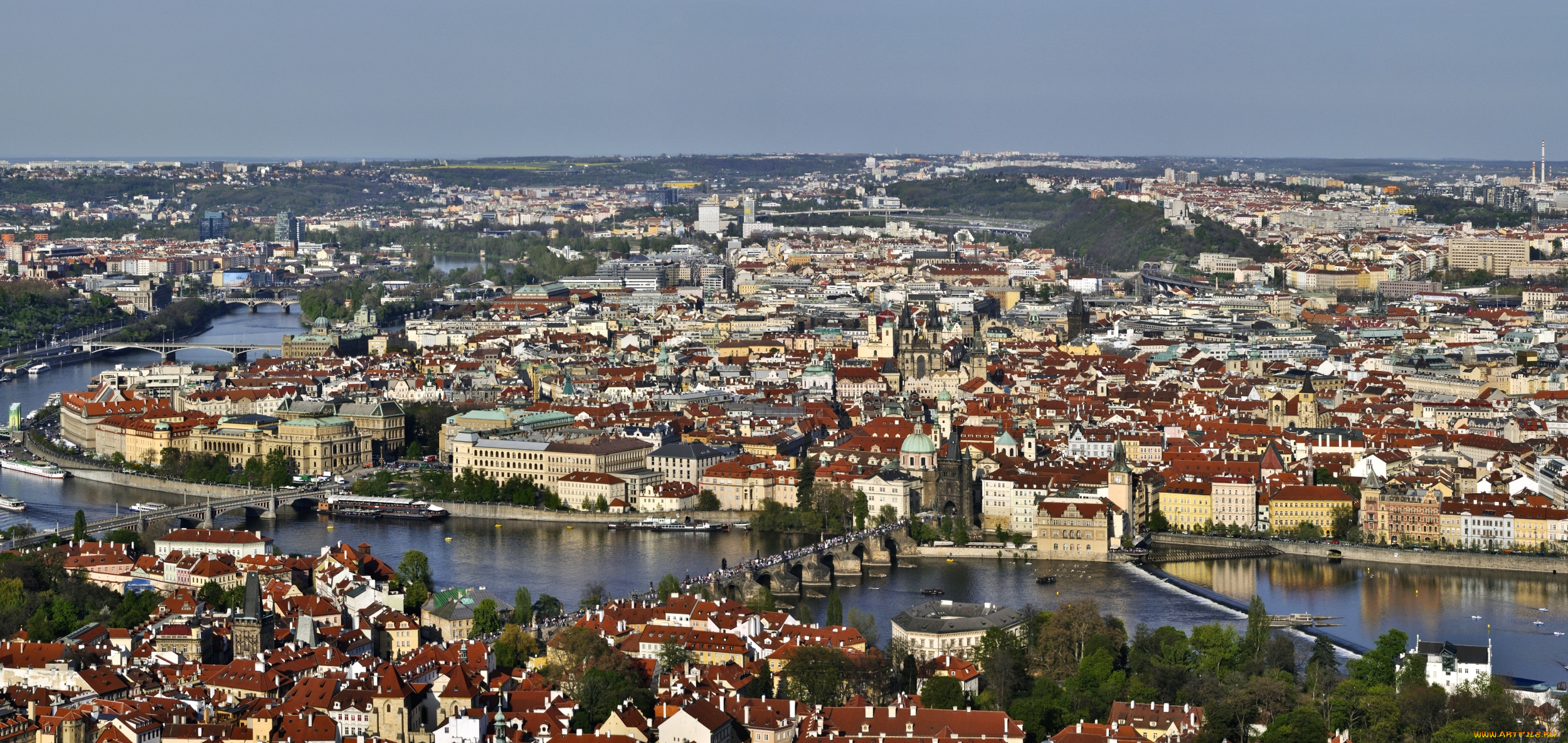 города, прага, , Чехия, панорама