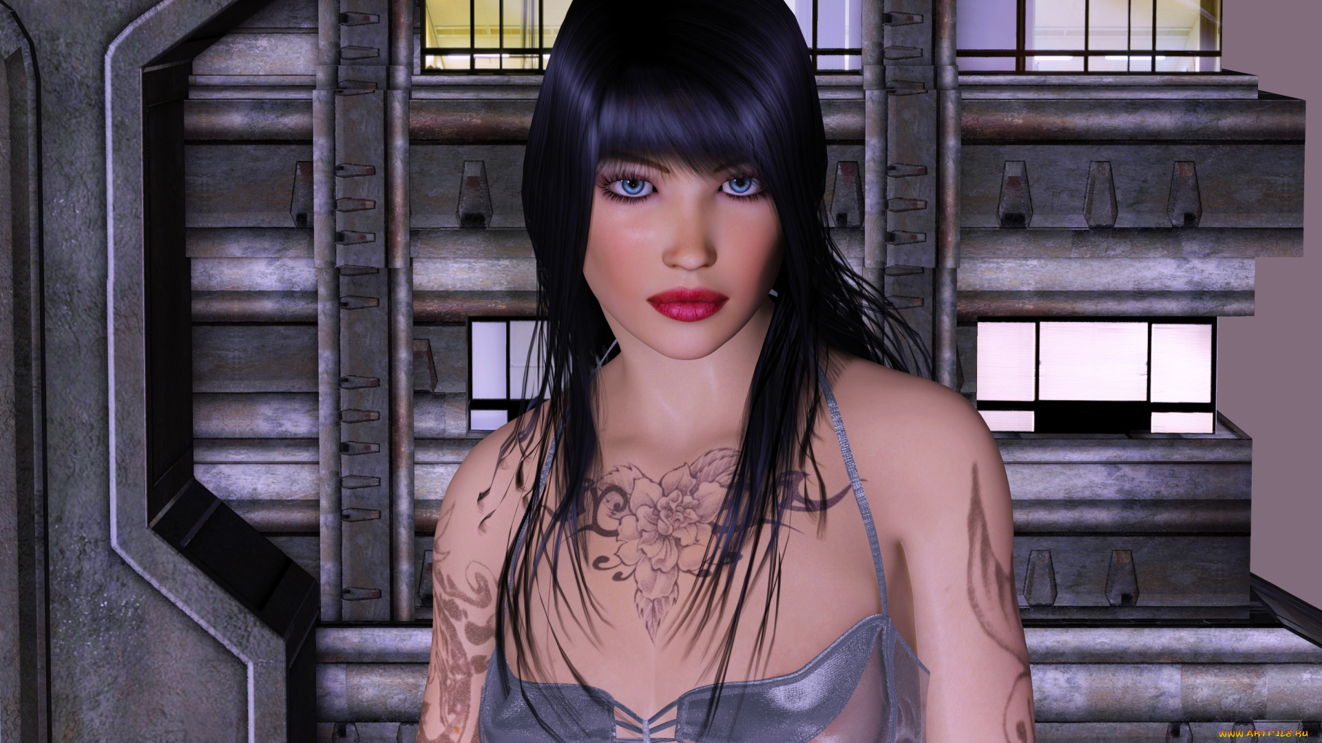 3д, графика, люди, , people, тату, фон, взгляд, девушка