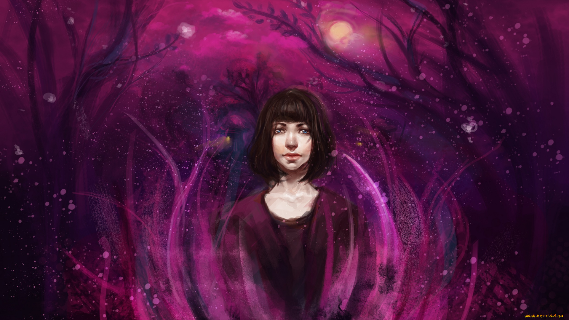 рисованное, люди, фон, девушка