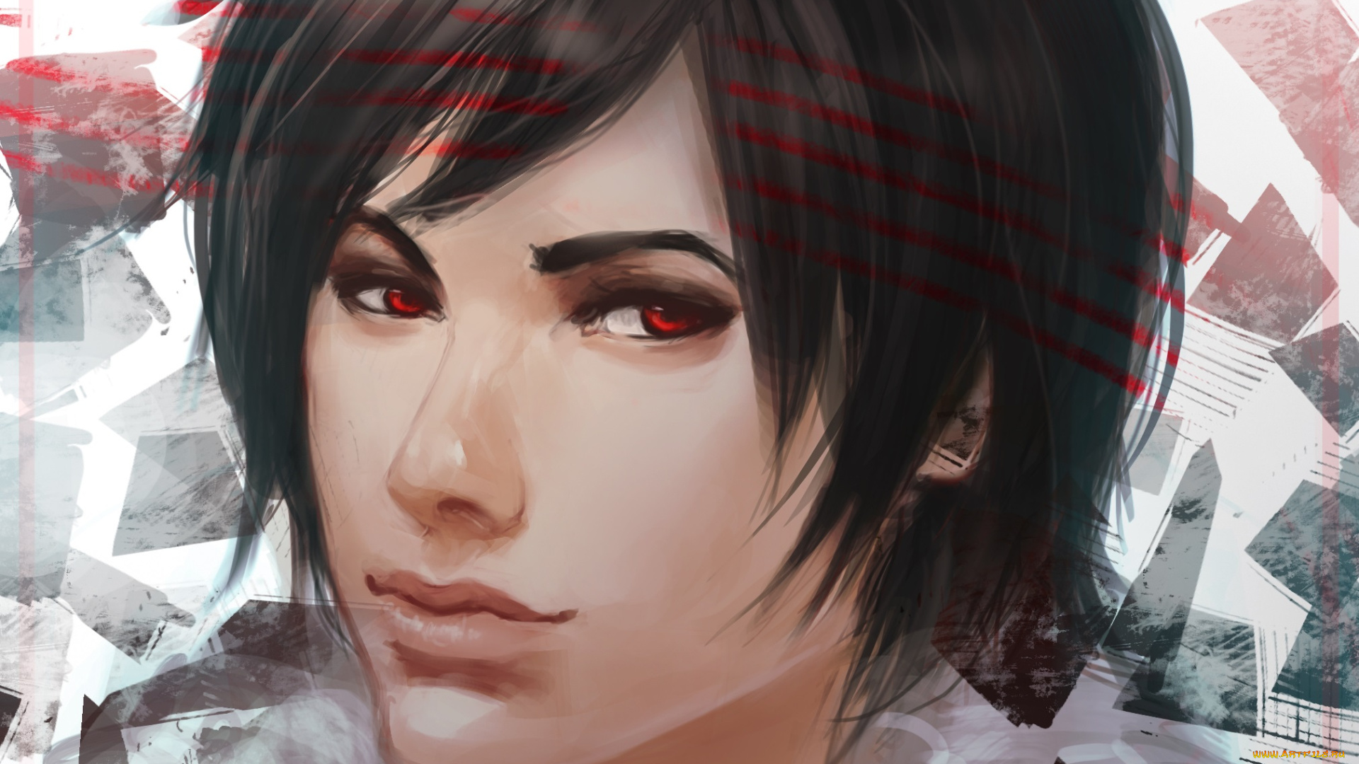 рисованное, люди, портрет, взгляд, парень, брюнет