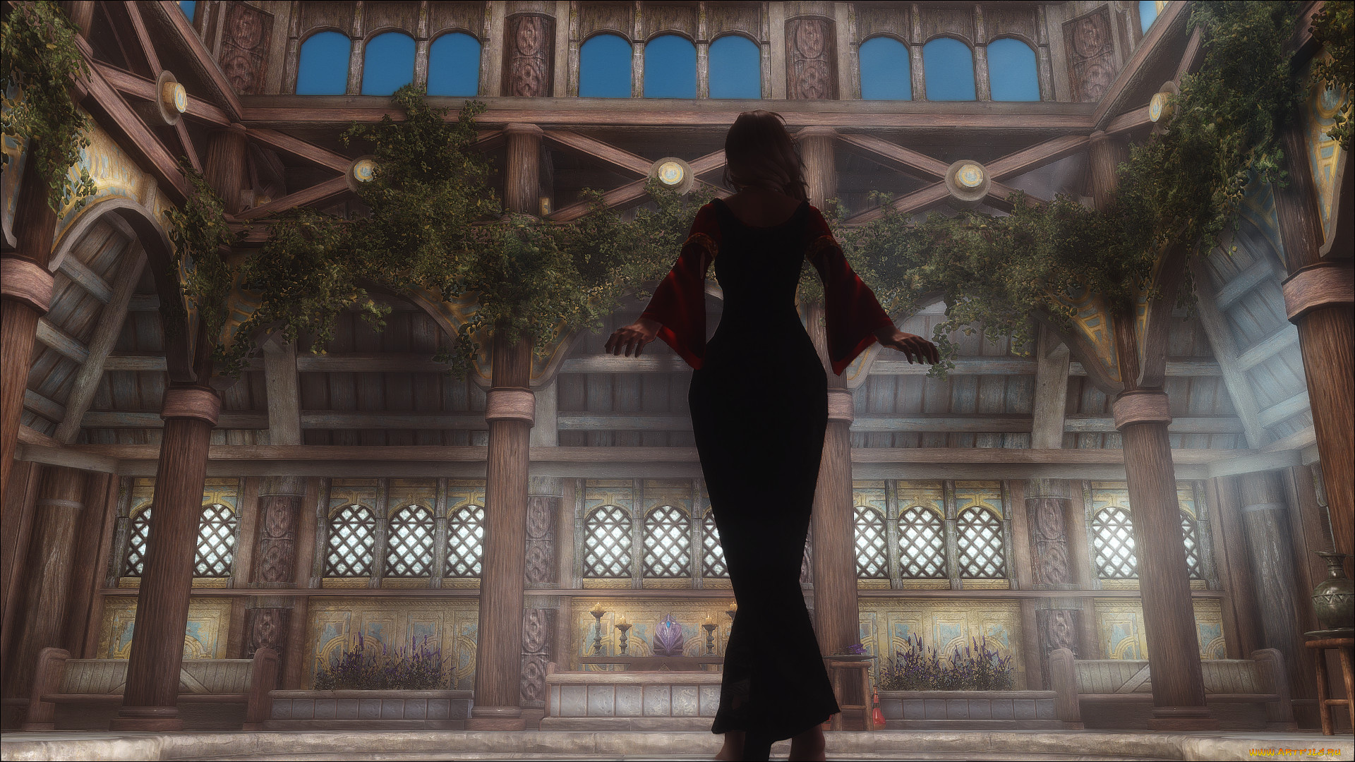 видео, игры, the, elder, scrolls, v, , skyrim, девушка, взгляд, фон