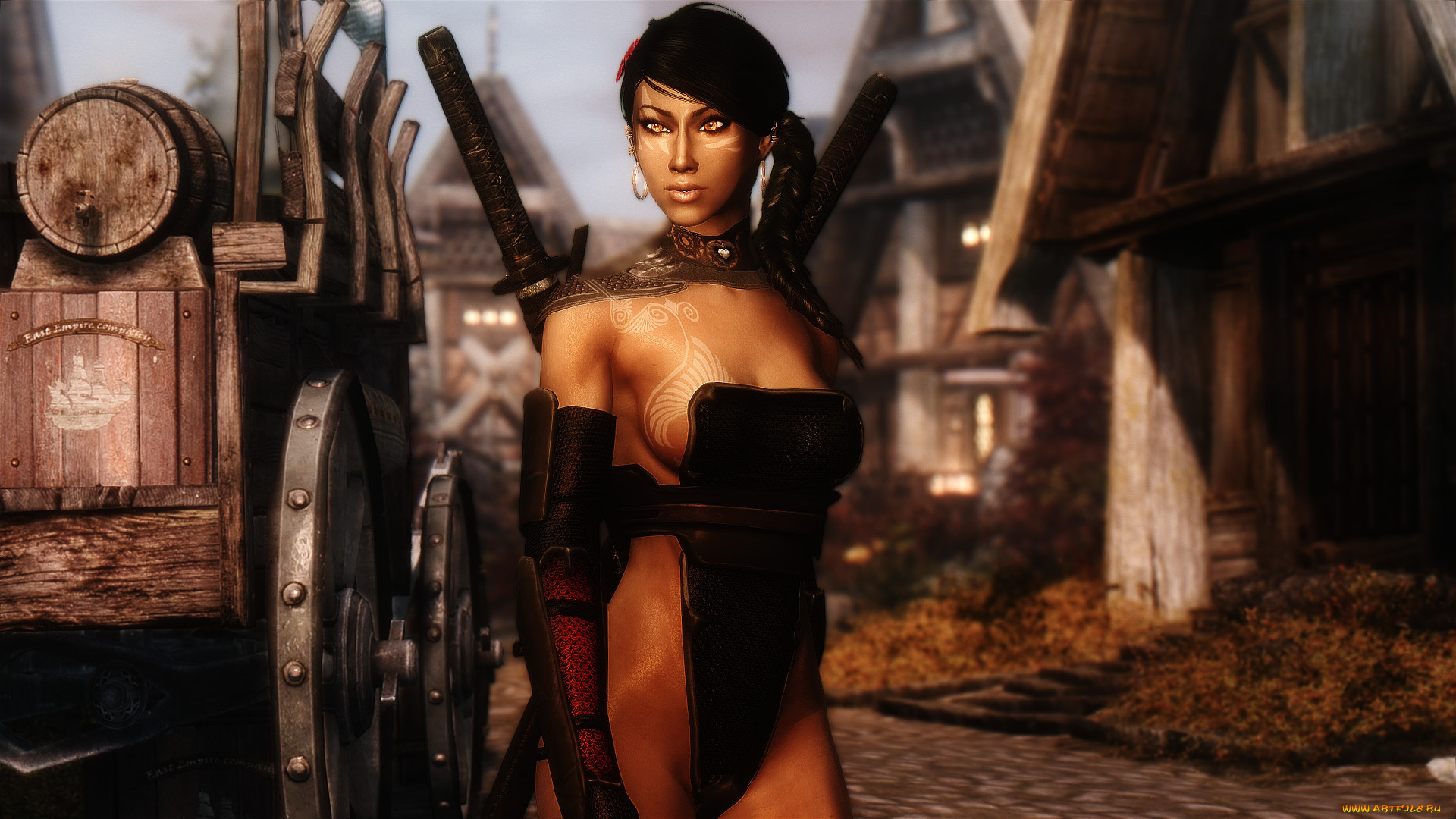 видео, игры, the, elder, scrolls, v, , skyrim, оружие, фон, взгляд, девушка