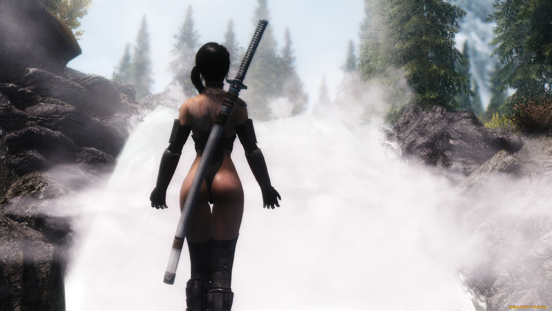 видео, игры, the, elder, scrolls, v, , skyrim, зима, оружие, фон, взгляд, девушка