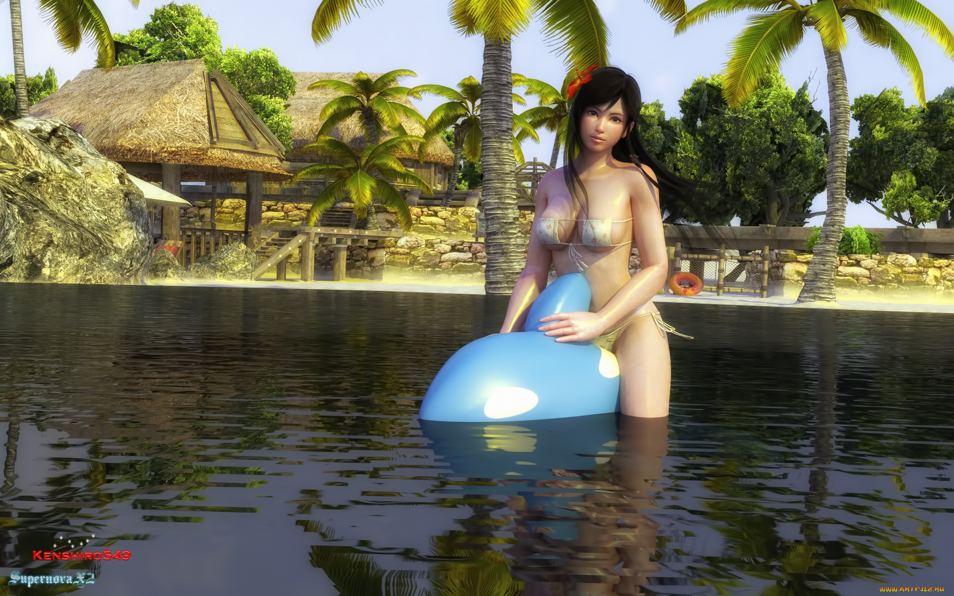 3д, графика, люди, , people, взгляд, девушка, фон, бассейн