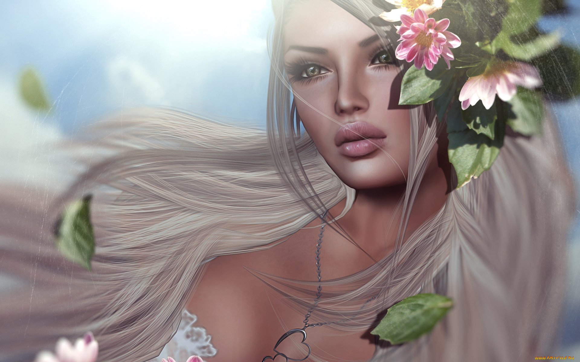 3д, графика, портрет, , portraits, девушка, портрет, венок, лицо, блондинка