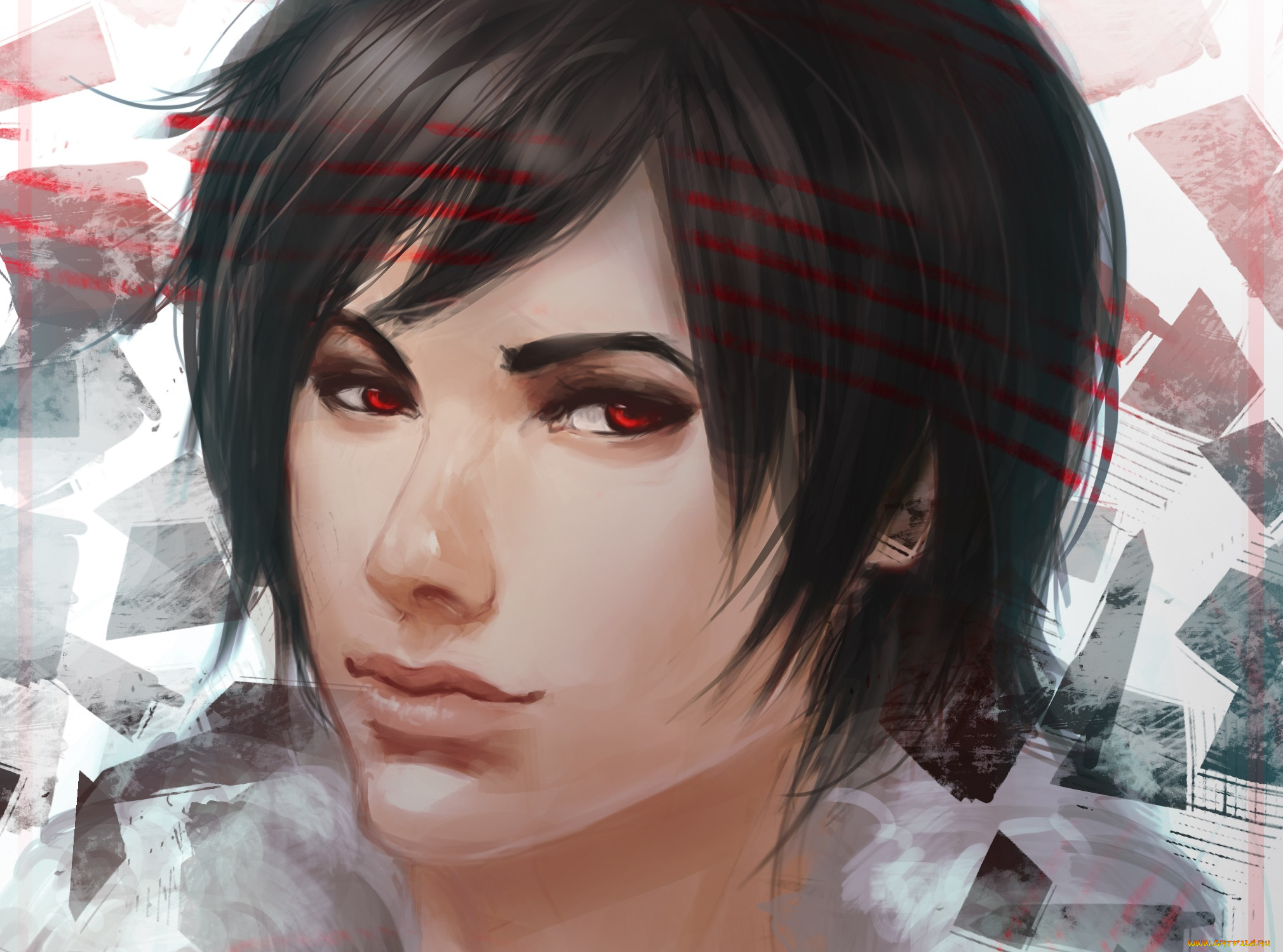 рисованное, люди, портрет, взгляд, парень, брюнет