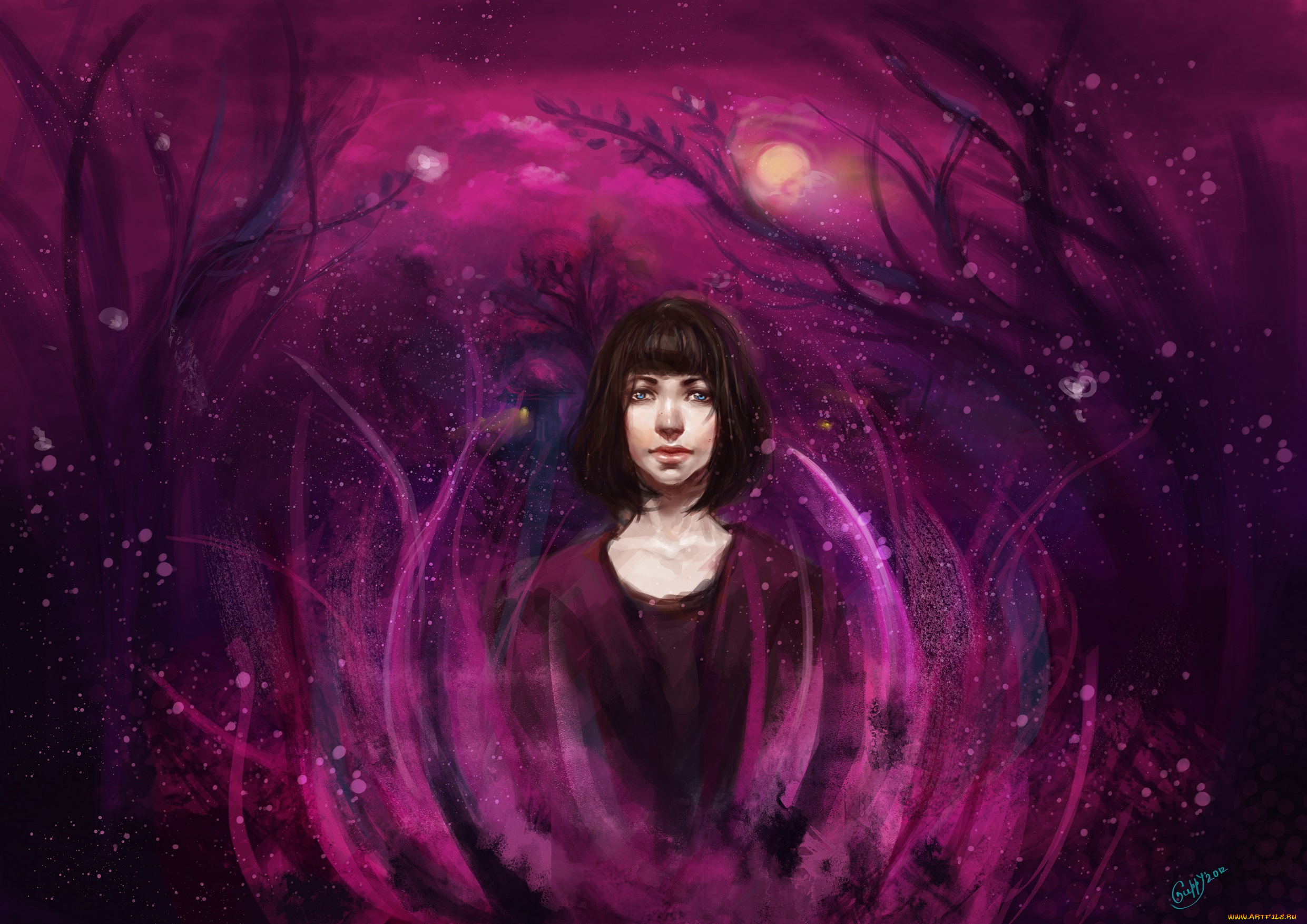 рисованное, люди, фон, девушка