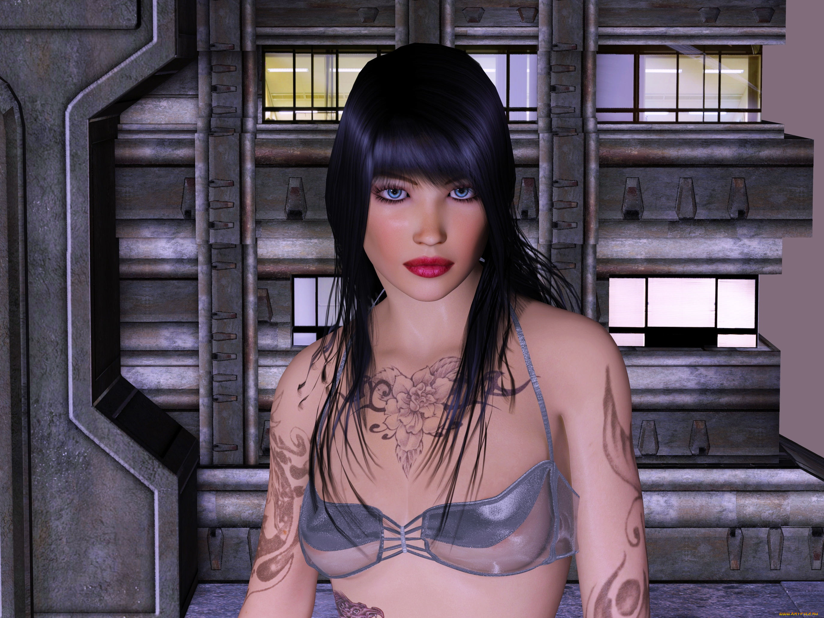 3д, графика, люди, , people, тату, фон, взгляд, девушка