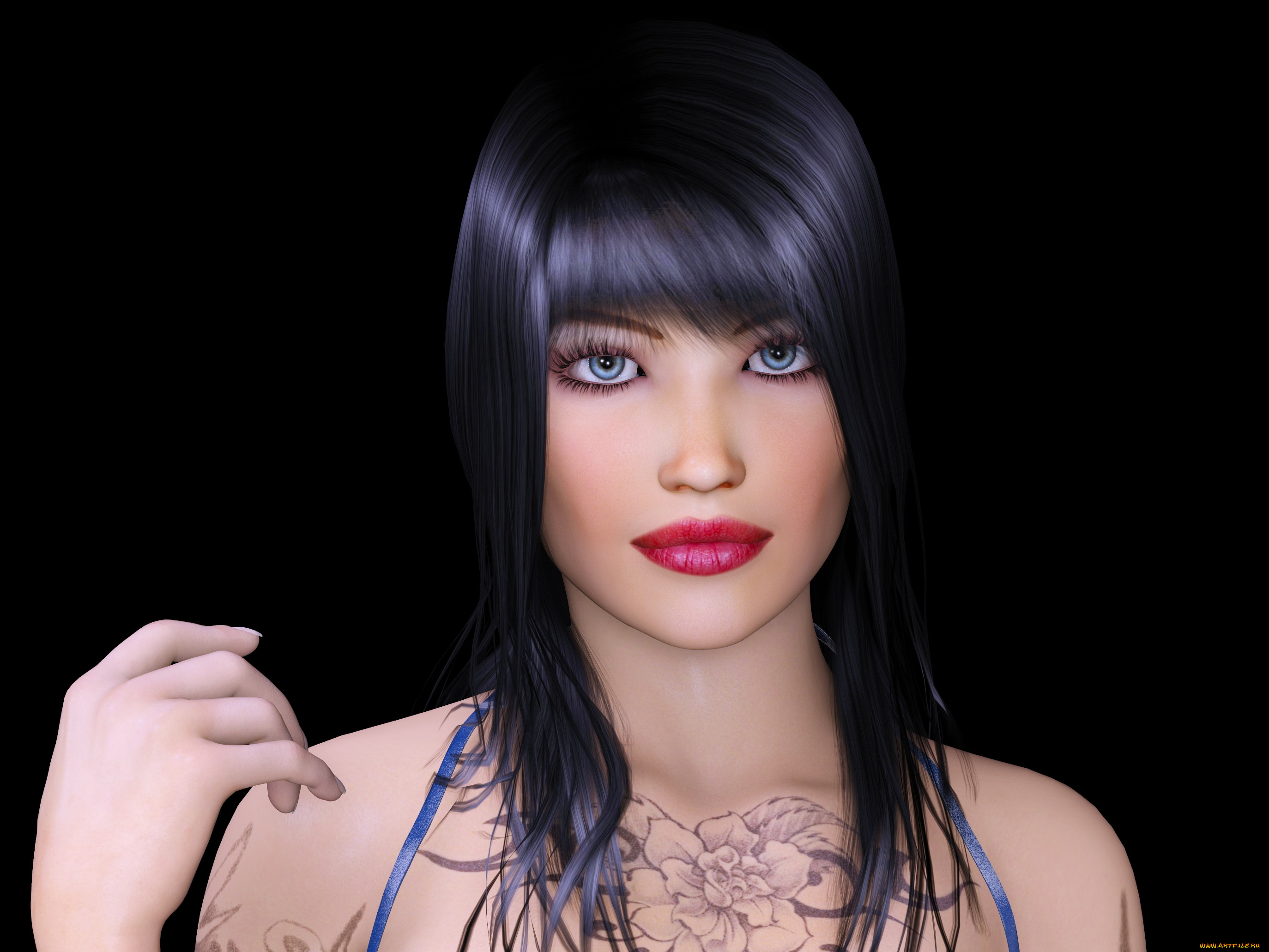 3д, графика, портрет, , portraits, фон, тату, взгляд, девушка