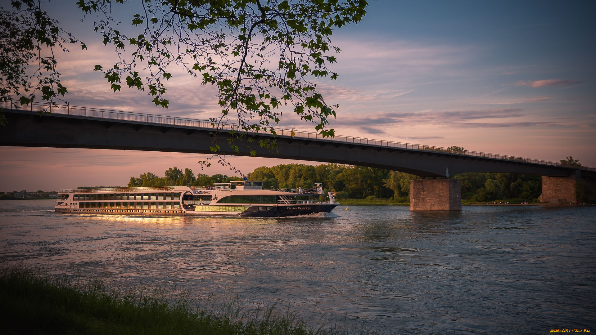 корабли, теплоходы, мост, река