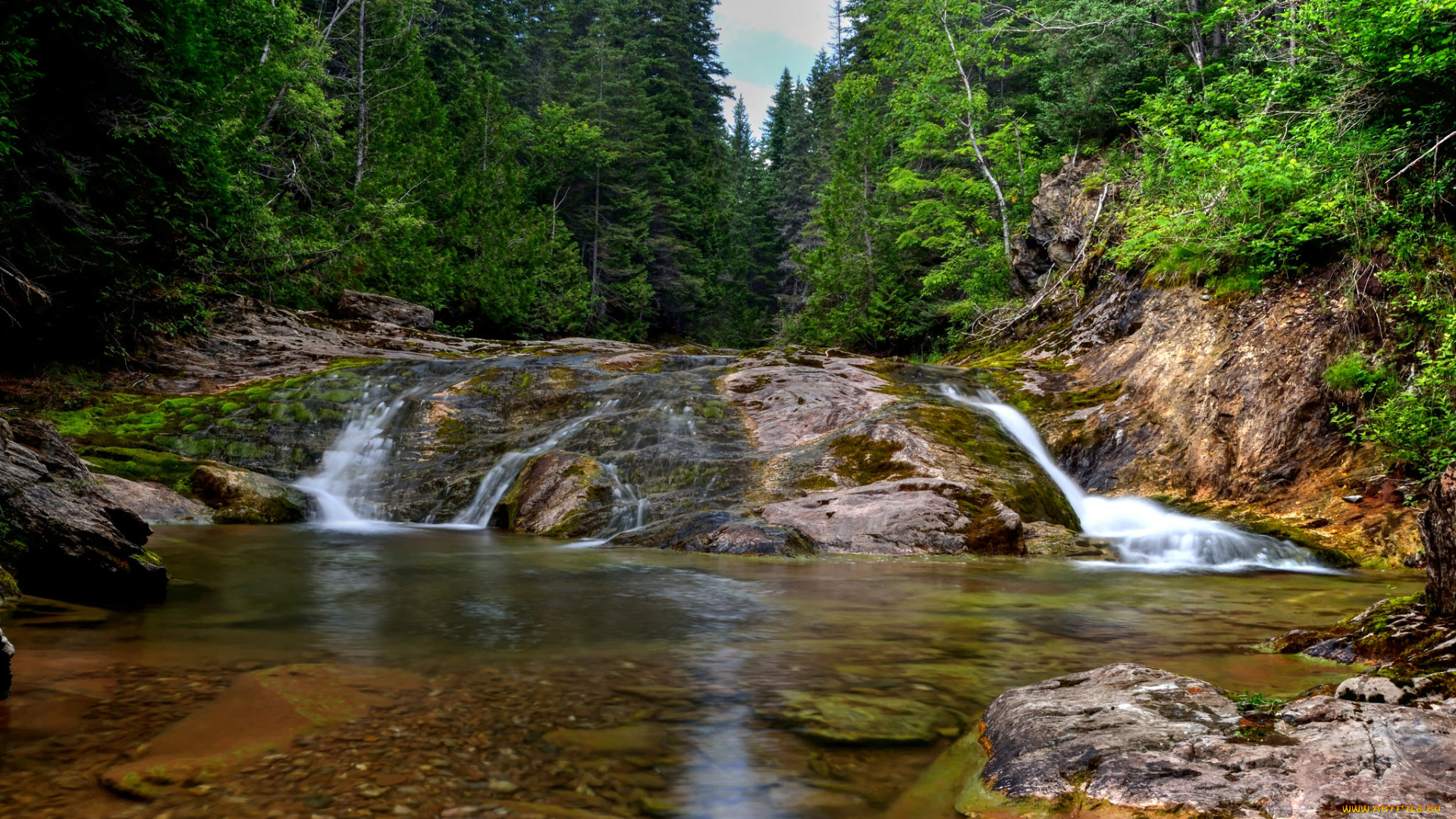 природа, водопады, водопад, лес, река