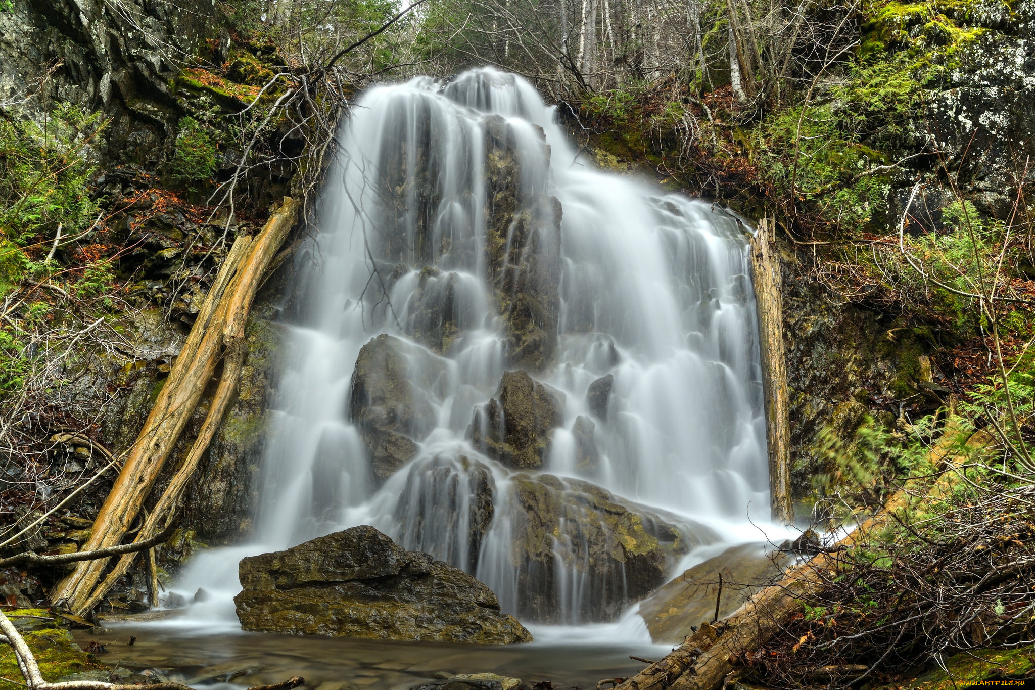 природа, водопады, водопад, река, лес