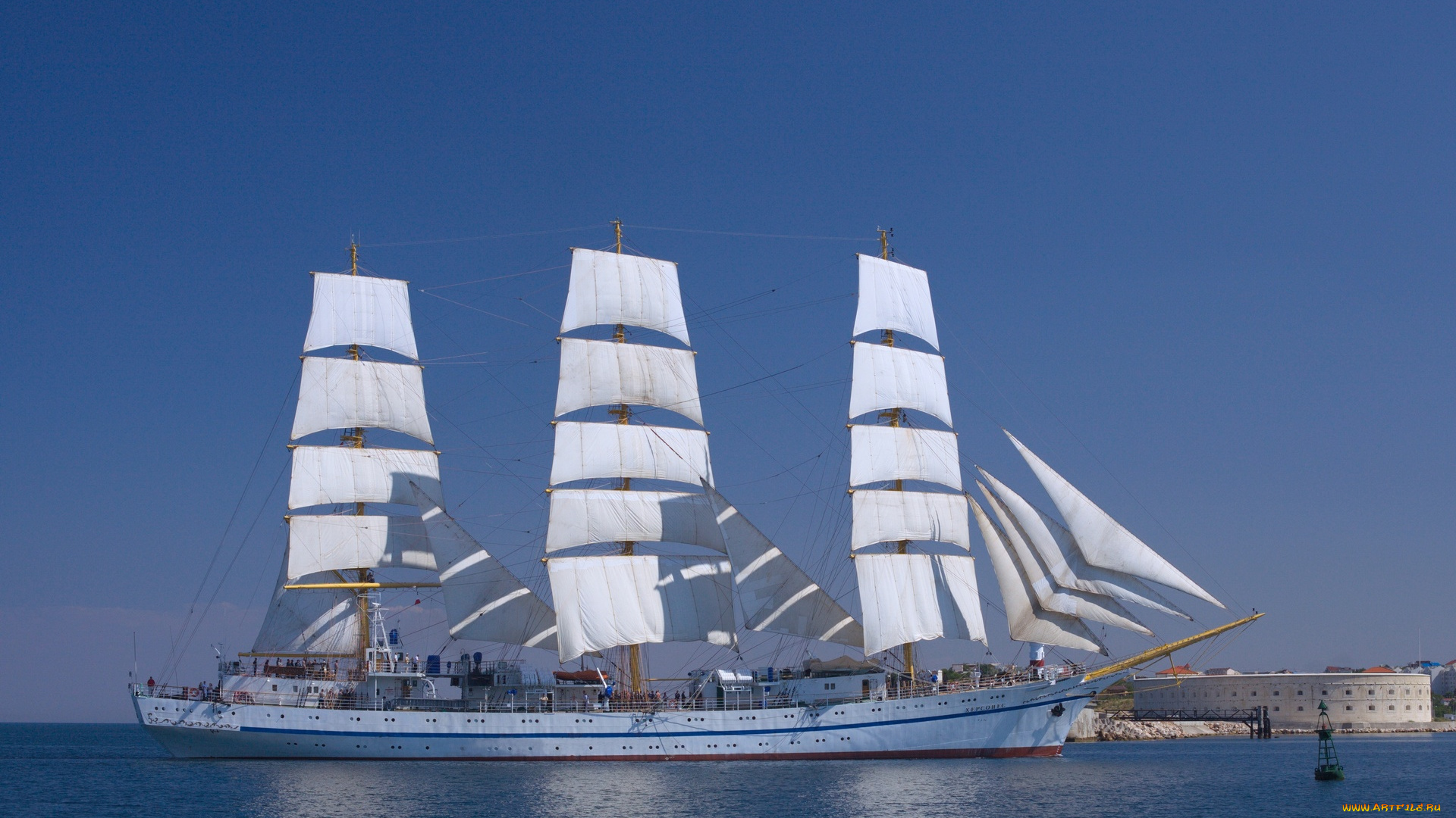 корабли, парусники, водоем, набережная