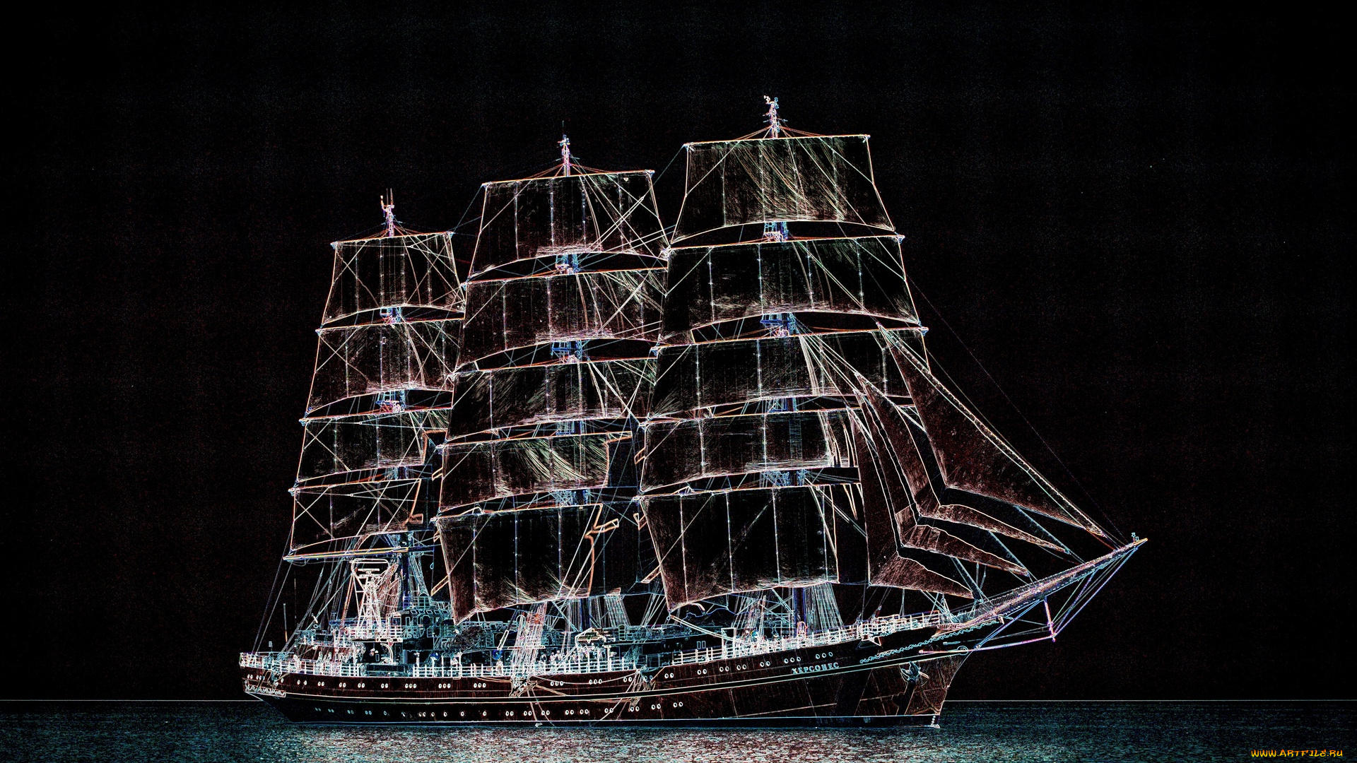 корабли, парусники, водоем, ночь, освещение
