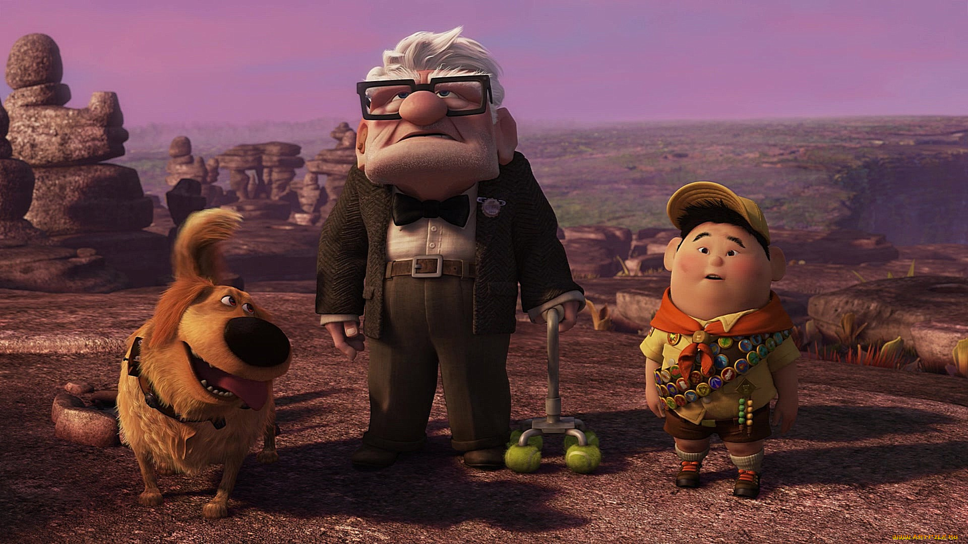 мультфильмы, up, бейсболка, значки, камни, дедушка, собака, мальчик