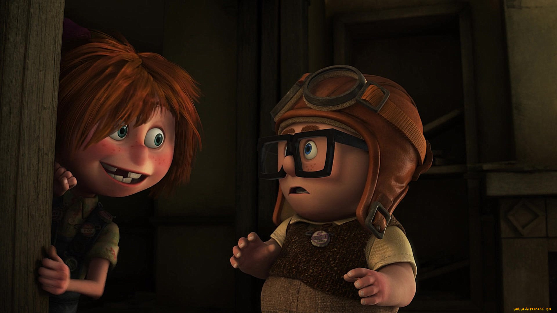 мультфильмы, up, девочка, очки, шлем, мальчик, ребенок