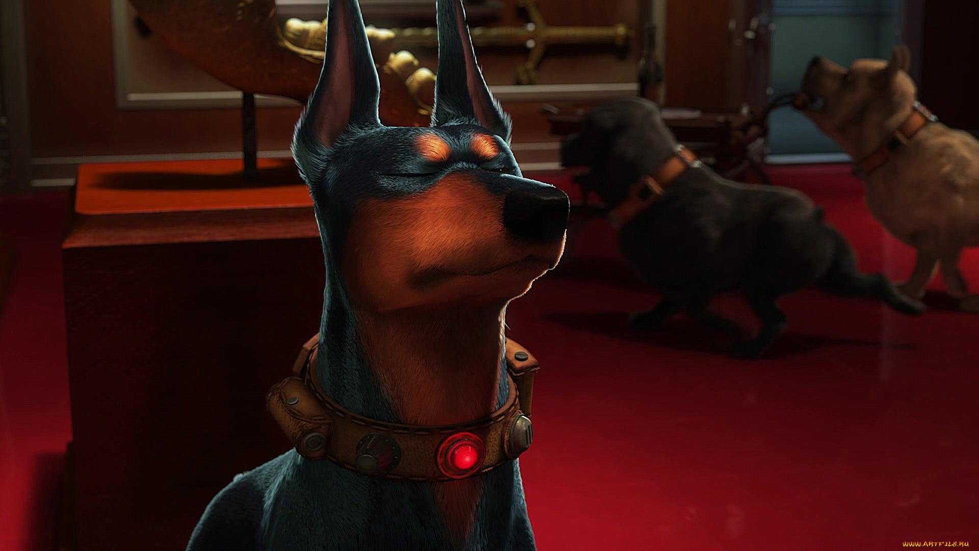 мультфильмы, up, доберман, ошейник, собака