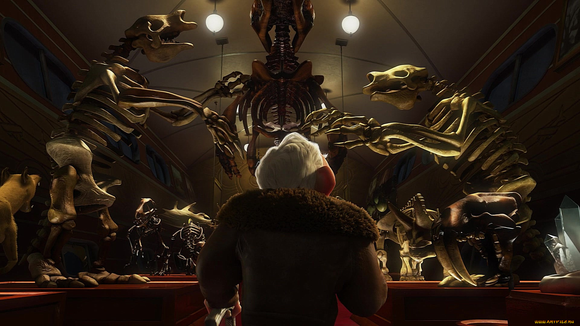 мультфильмы, up, экспонат, скелет, спина, мужчина