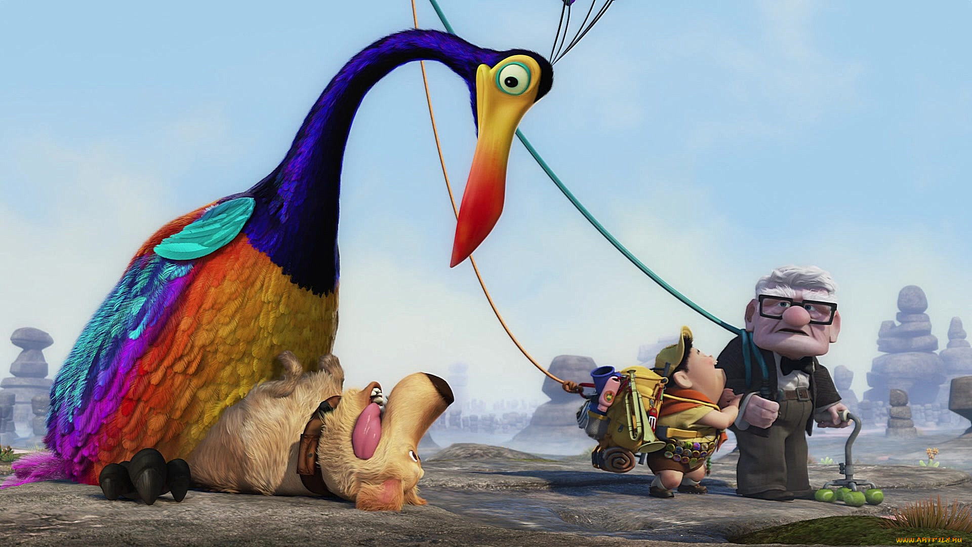 мультфильмы, up, камни, дедушка, мальчик, птица, собака