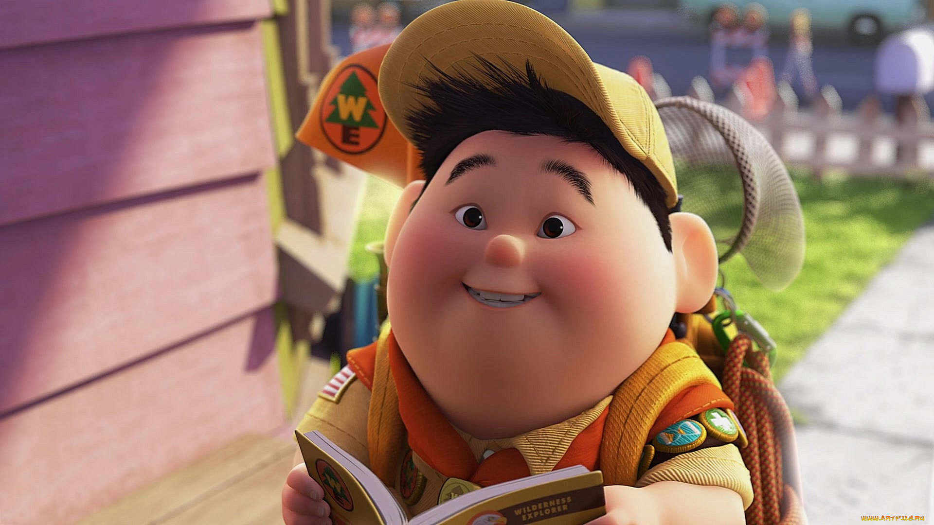мультфильмы, up, мальчик, бейсболка, сачок, книга