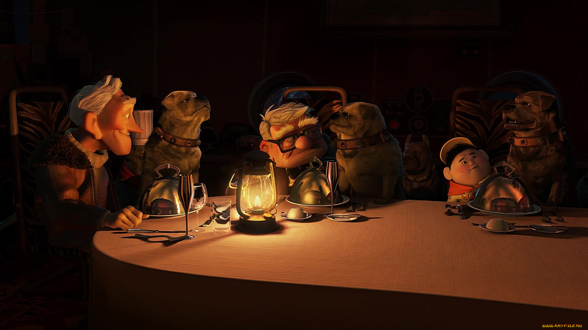 мультфильмы, up, собака, мальчик, дедушка, мужчина, ребенок, фонарь