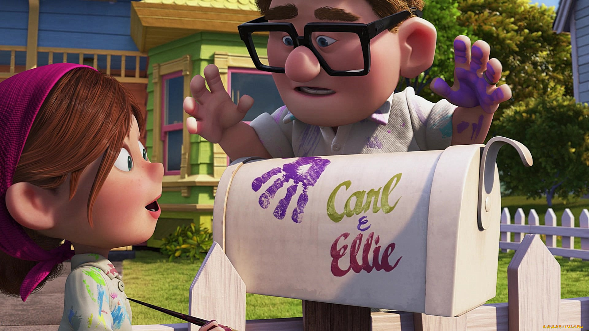 мультфильмы, up, женщина, мужчина, краска, почтовый, ящик