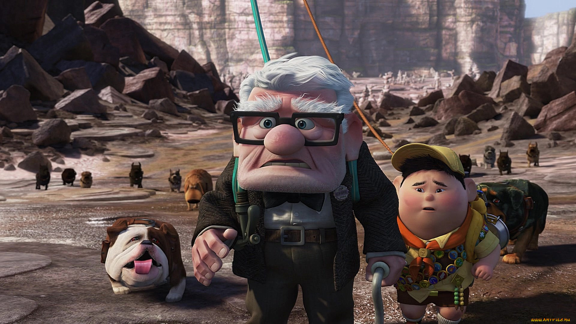 мультфильмы, up, значки, камни, скала, собака, мальчик, дедушка
