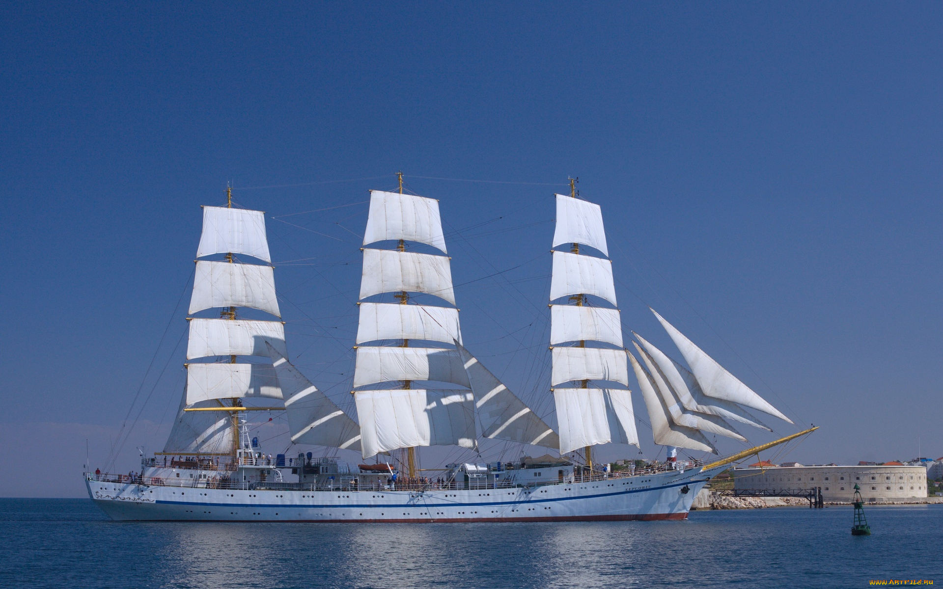 корабли, парусники, водоем, набережная