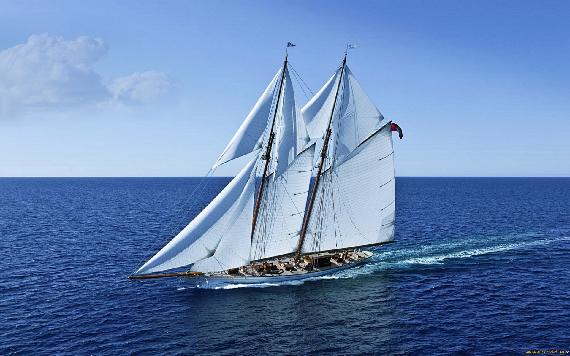 корабли, парусники, водоем, волна, облака